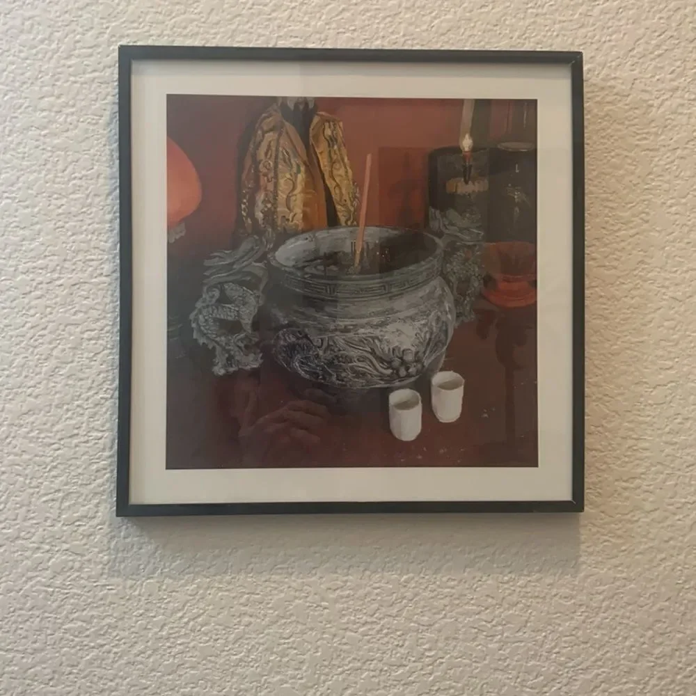 Zen Incense Pot Dragons  Black Framed Wall Art